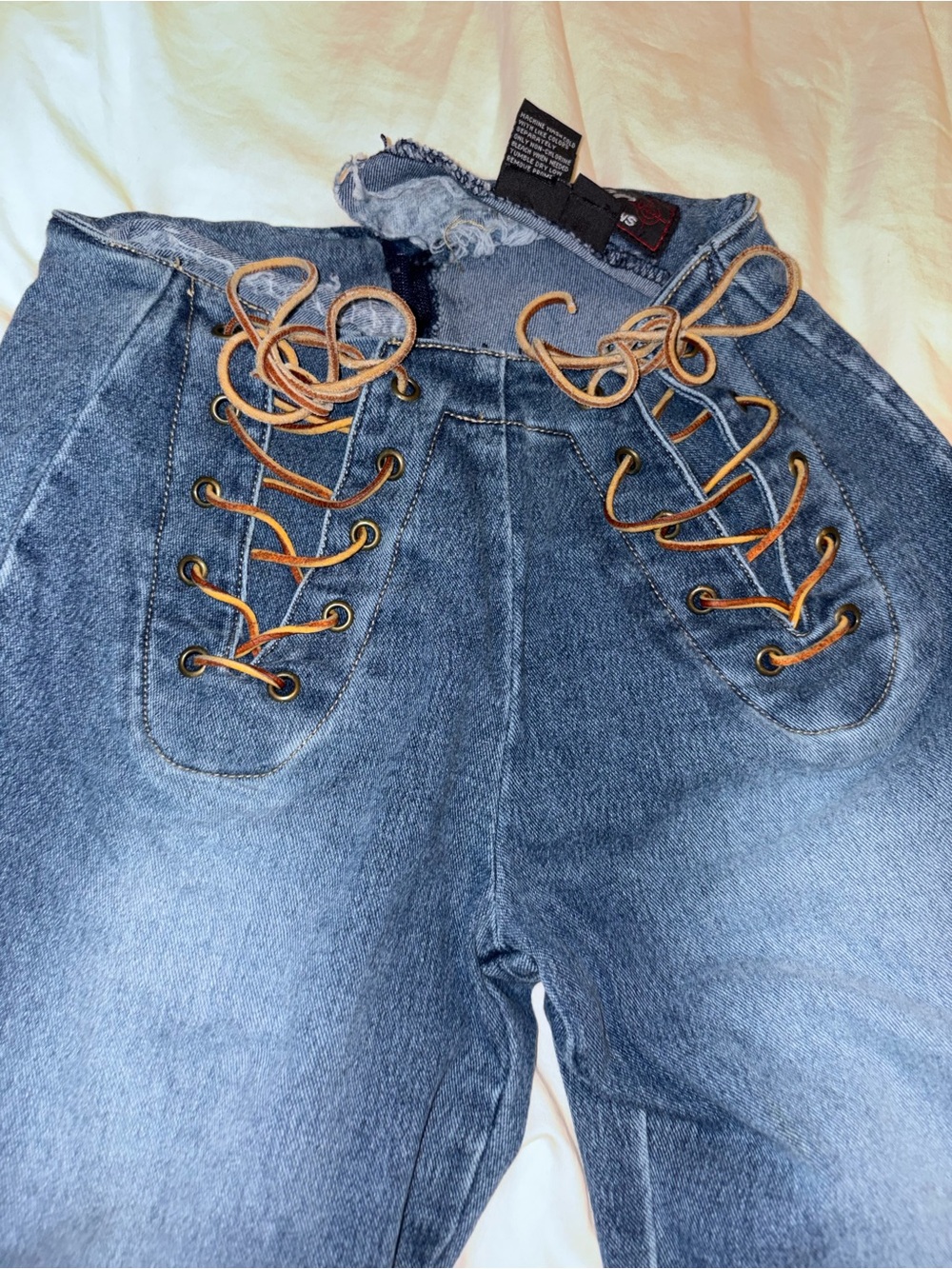 Vintage Y2K Lazer Jeans Lace Up Leather Flare Size 1